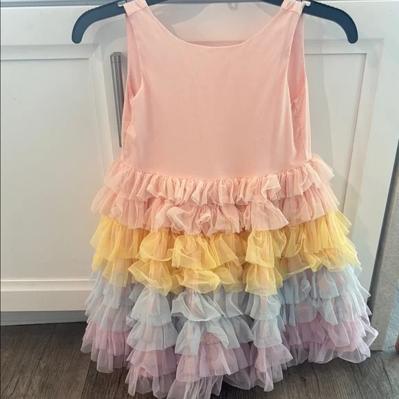 open lace back dress Pastel Poppy Flowing Ruffle Dress XS – OMNIA main image 0